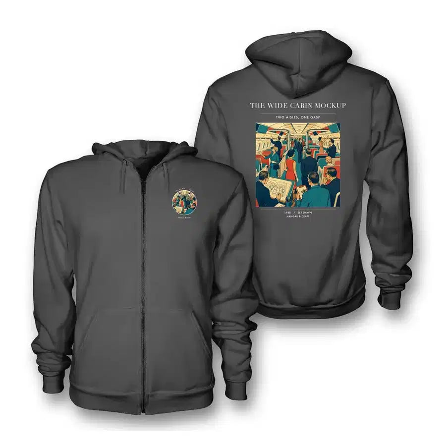 VINTAGE G4467 - The Wide Cabin Mockup - Premium Zipped Hoodie design on darkgray