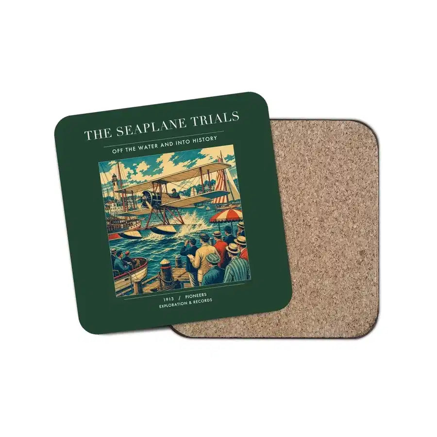 The Seaplane Trials - Designed Coasters design on dark green 1-piece