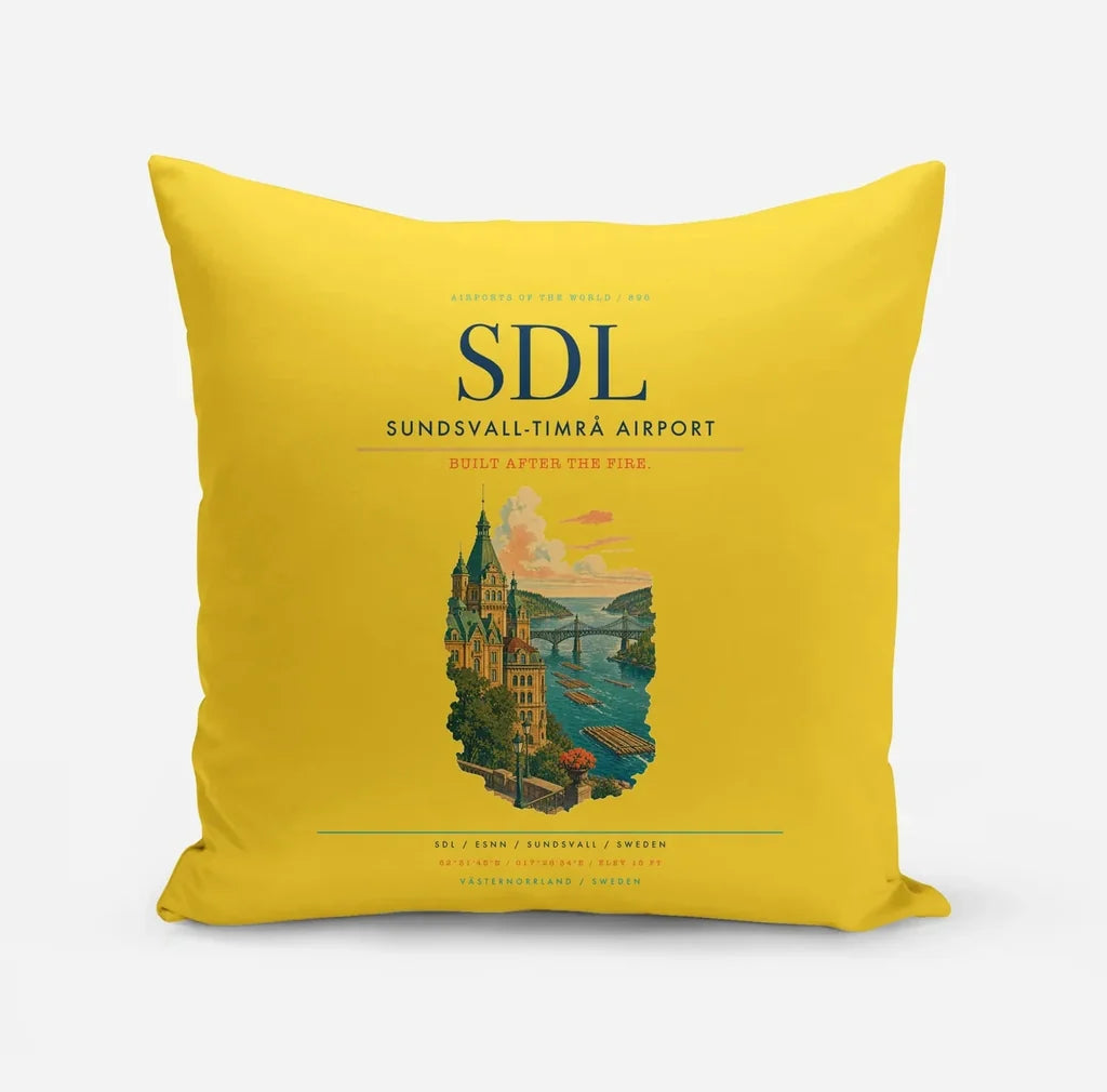 Sundsvall-Timrå Airport (SDL) design on yellow pillow