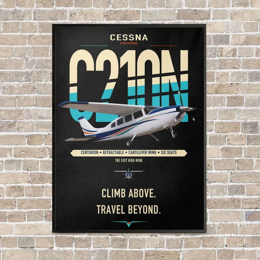 Cessna T210N Centurion vertical canvas print - framed - black background