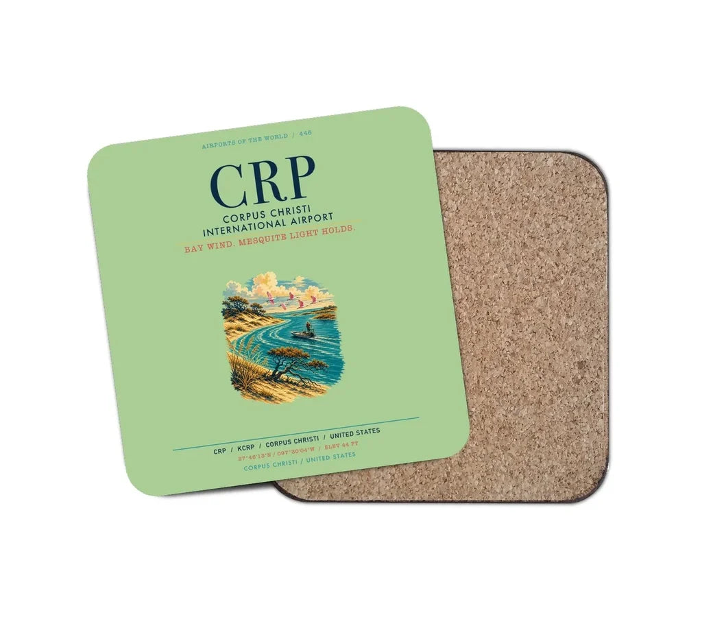 Corpus Christi International Airport (CRP) design on light green 1 piece coaster