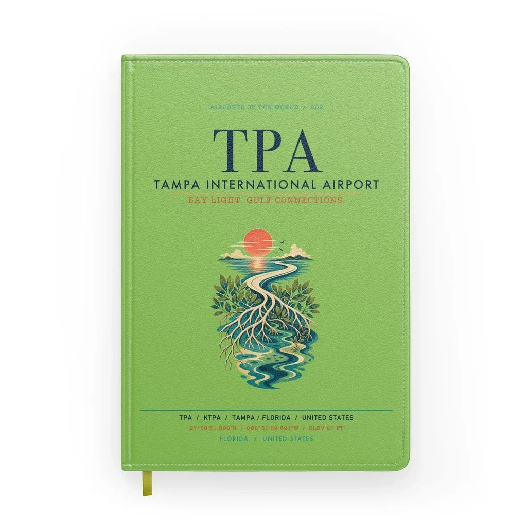 Tampa International Airport (TPA) design on light green notebook