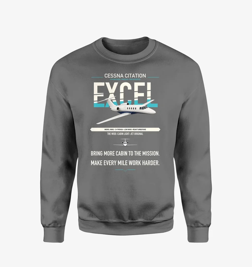 Cessna Citation Excel design on gray sweatshirt