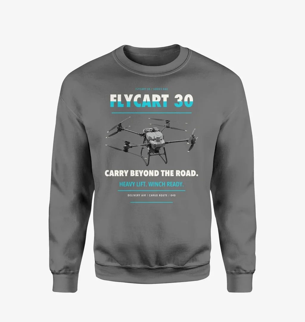 DJI FlyCart 30 design on gray sweatshirt