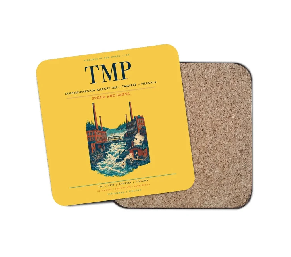 Tampere-Pirkkala Airport (TMP) design on yellow 1 piece coaster