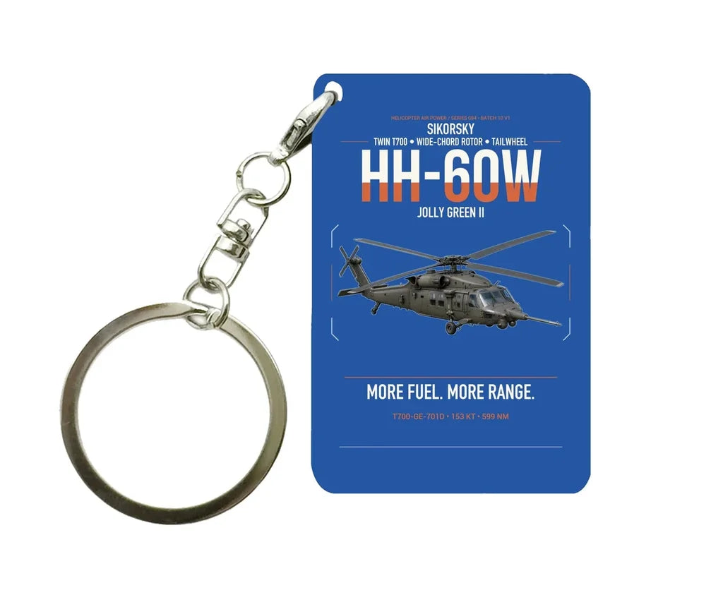 Sikorsky HH-60W Jolly Green II design on blue designed key chain, double-side print
