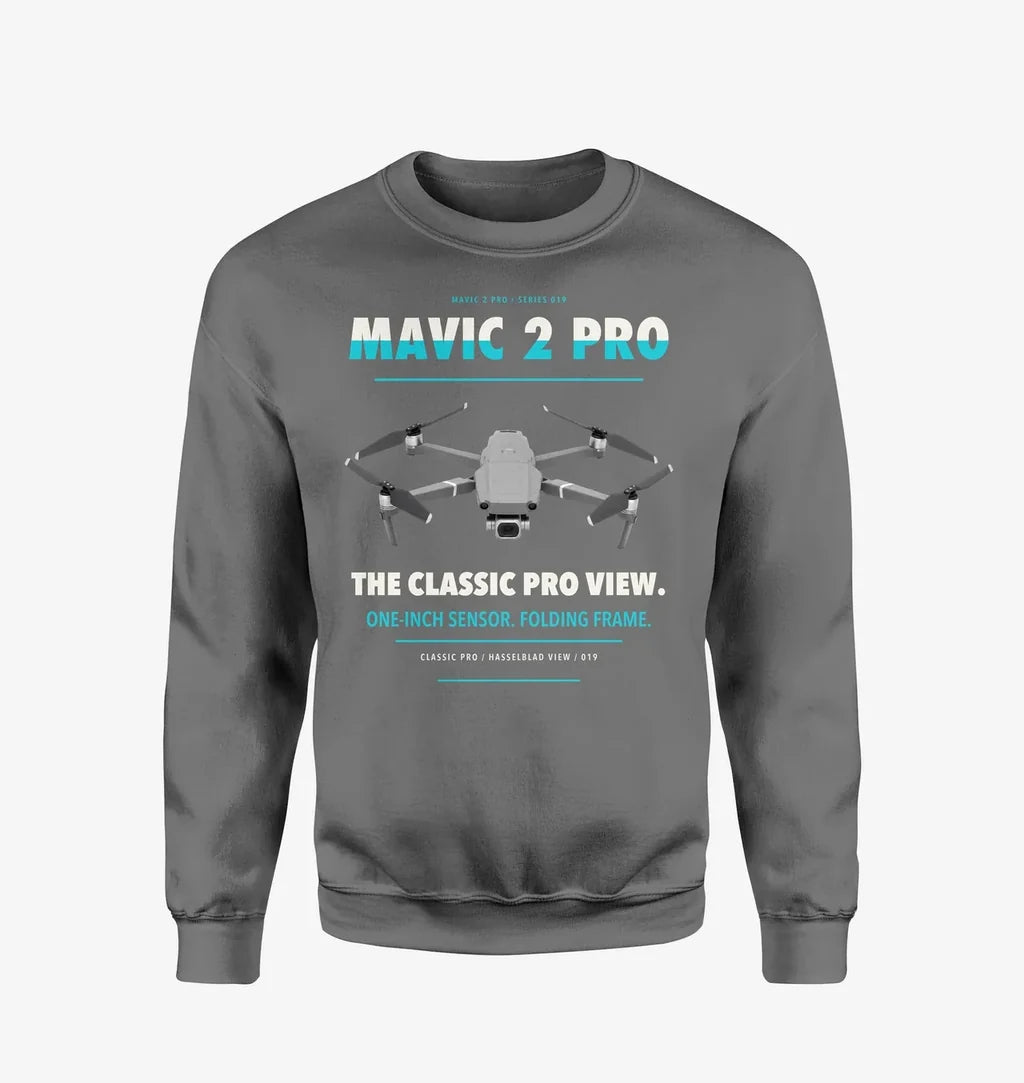DJI Mavic 2 Pro design on gray sweatshirt