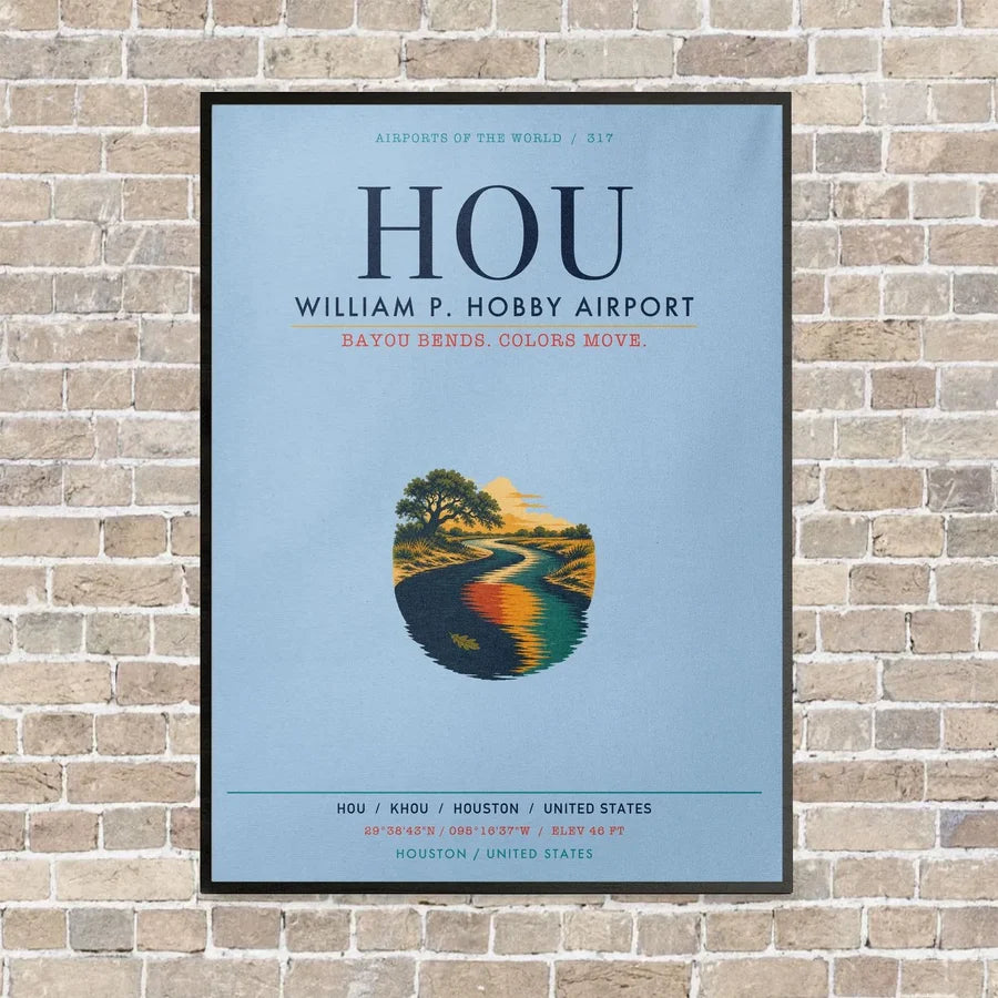 William P. Hobby Airport HOU vertical canvas print - framed - light blue background