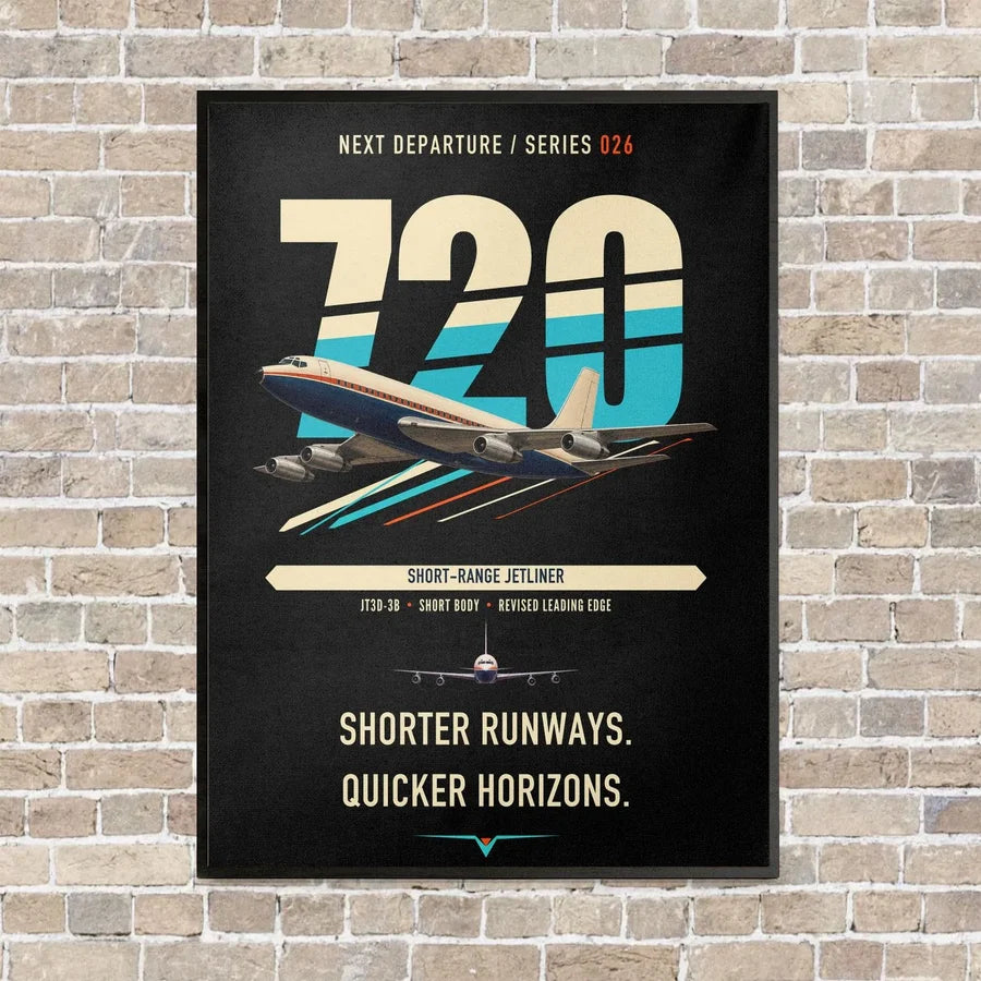 Boeing 720B vertical canvas print - framed - black background
