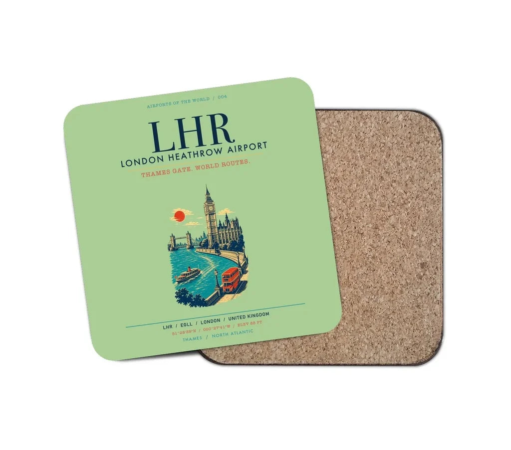 London Heathrow Airport (LHR) design on light green 1 piece coaster