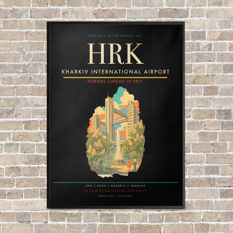 Kharkiv International Airport HRK vertical canvas print - framed - black background