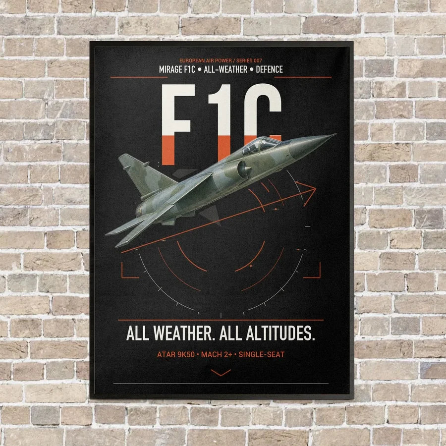 Dassault Mirage F1C vertical canvas print - framed - black background