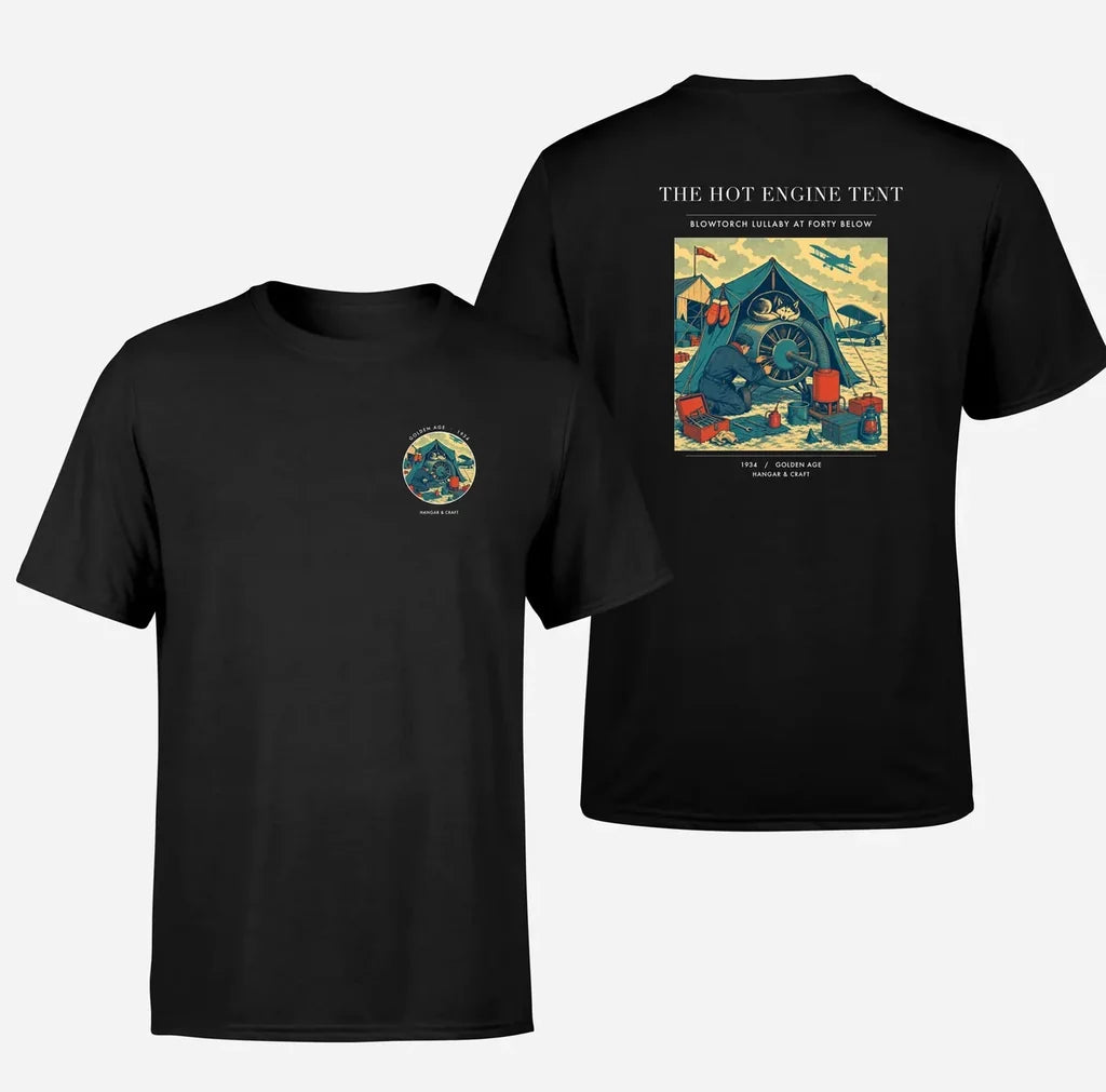 VINTAGE G4356 - The Hot Engine Tent - Double-Side T-Shirt design on black double side t shirt