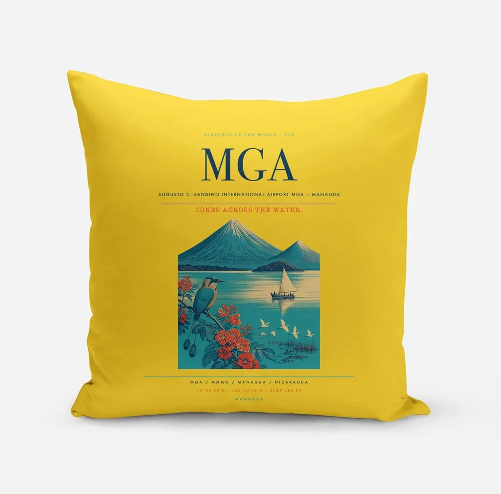 Augusto C. Sandino International Airport (MGA) design on yellow pillow