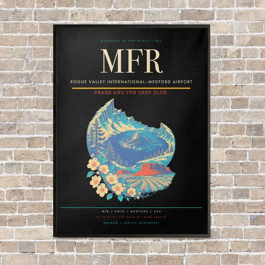 Rogue Valley International–Medford Airport MFR vertical canvas print - framed - black background
