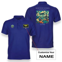 Thumbnail for VINTAGE G4129 - The Moonport Neighbors - Double-Side Polo T-Shirt design on blue+name
