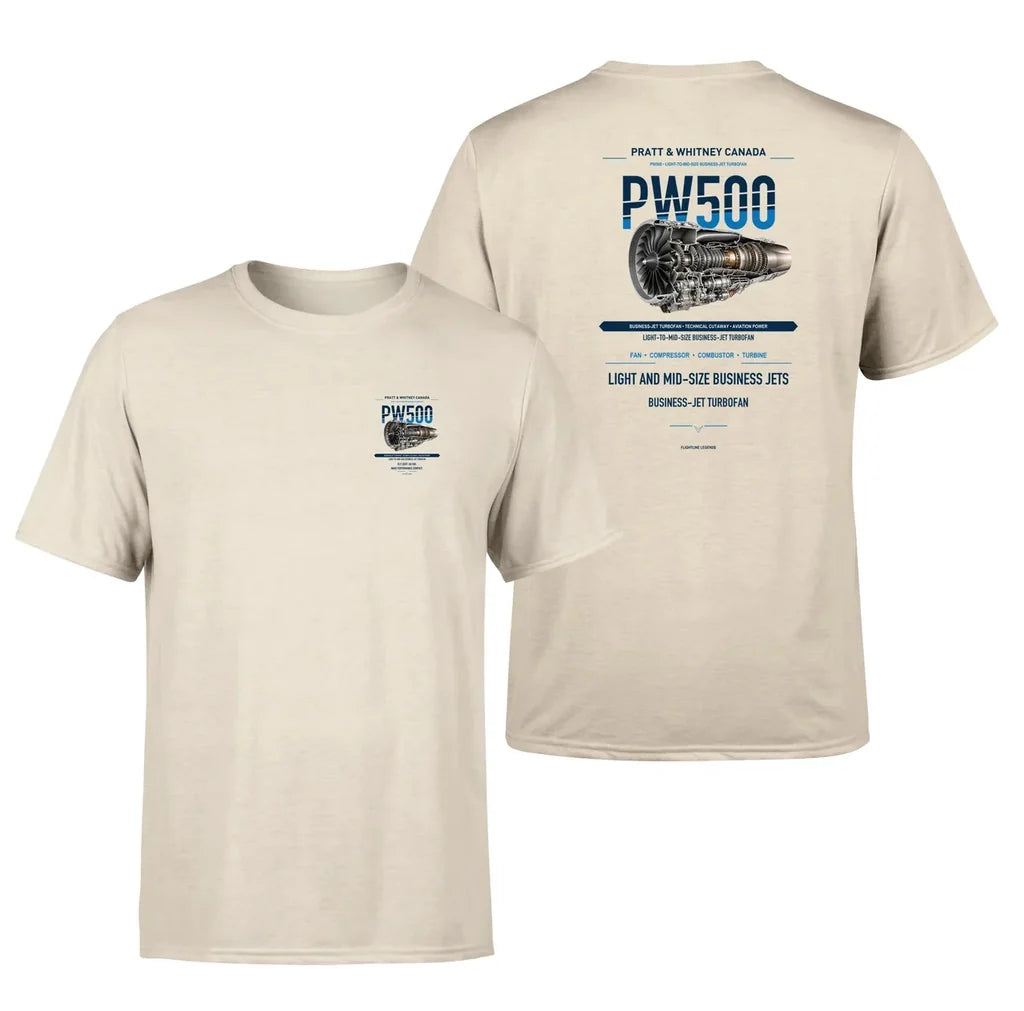 PW500 design on beige t shirt