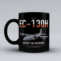 Thumbnail for EC-130H Compass Call design on black ceramic mug, double-side print