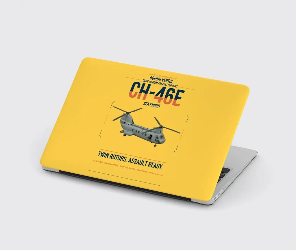 Boeing Vertol CH-46E Sea Knight design on yellow MacBook case