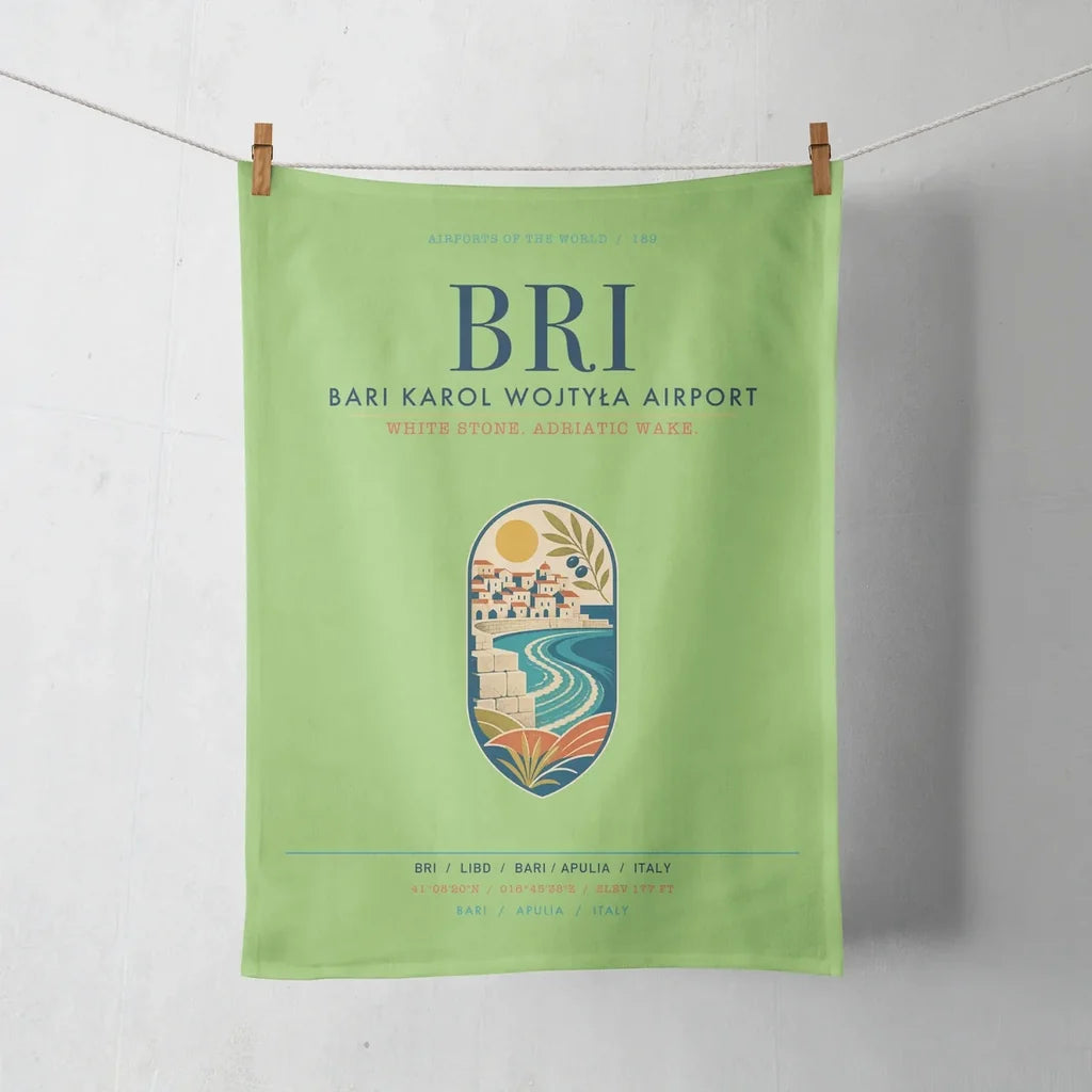 Bari Karol Wojtyła Airport (BRI) design on light green towel
