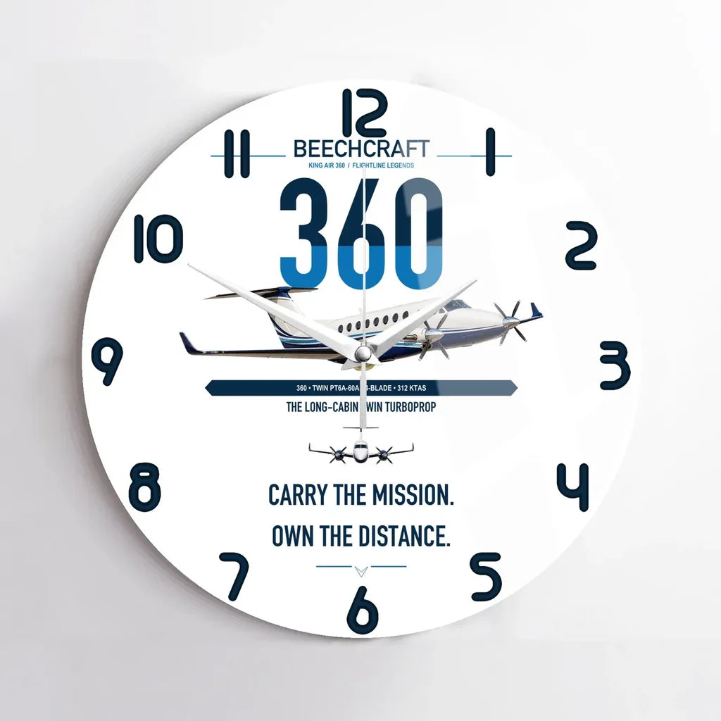 Beechcraft King Air 360 design on white no frame wall clock