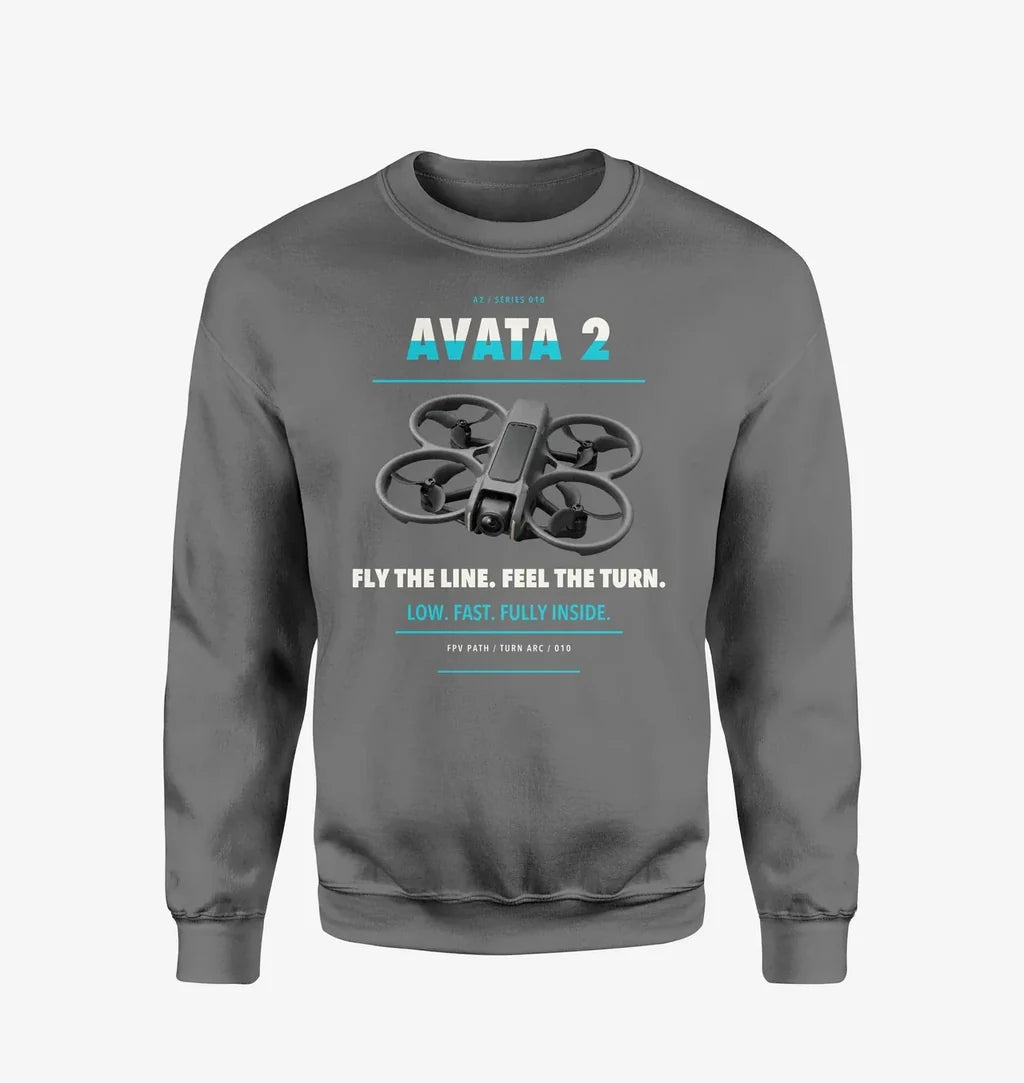 DJI Avata 2 design on gray sweatshirt