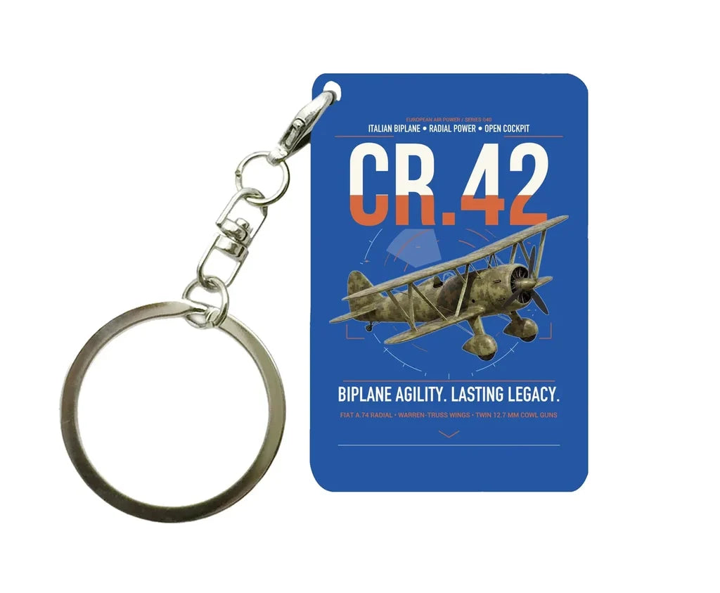 Fiat CR.42 Falco design on blue designed key chain, double-side print