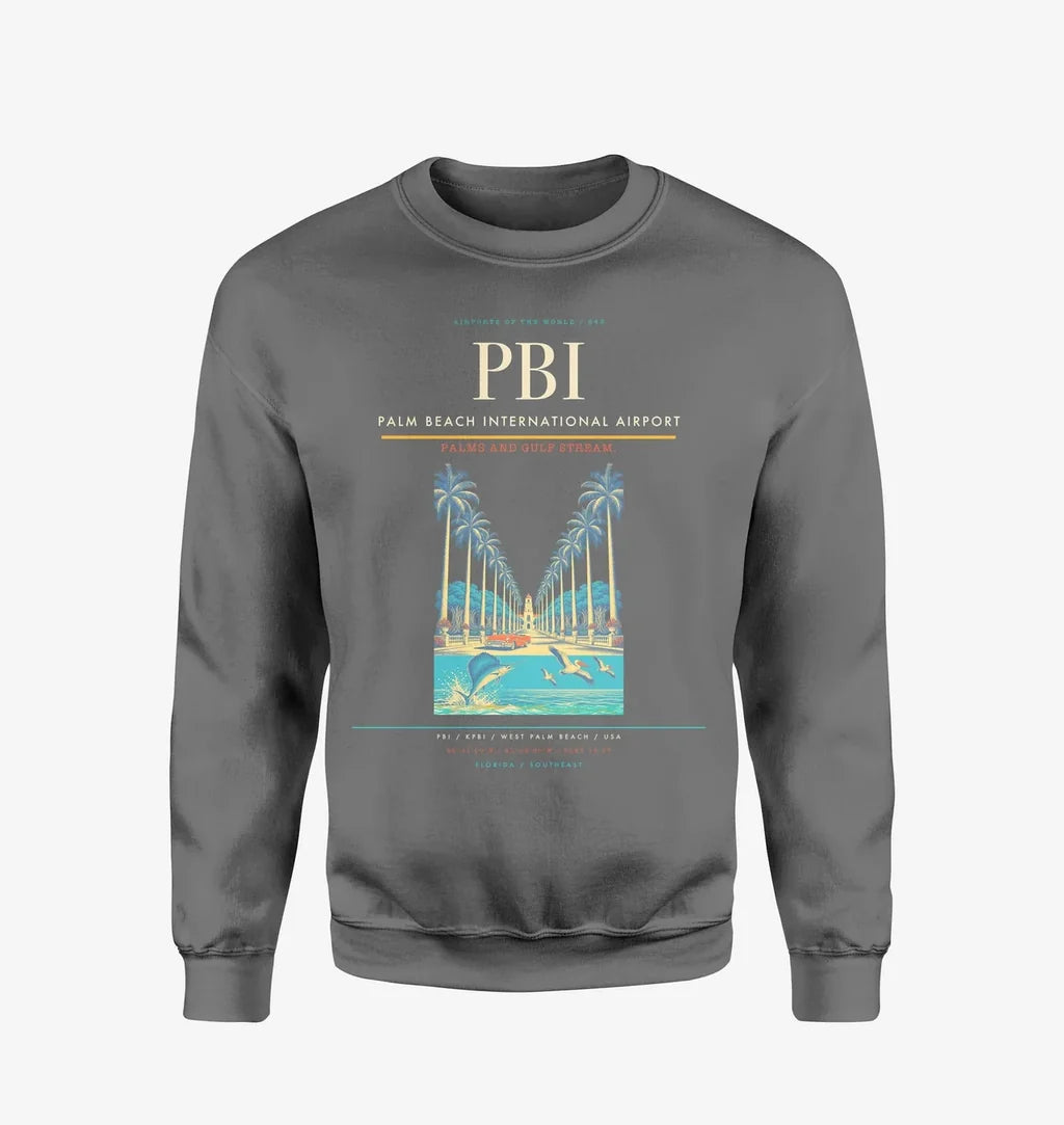 Palm Beach International Airport (PBI) design on gray sweatshirt