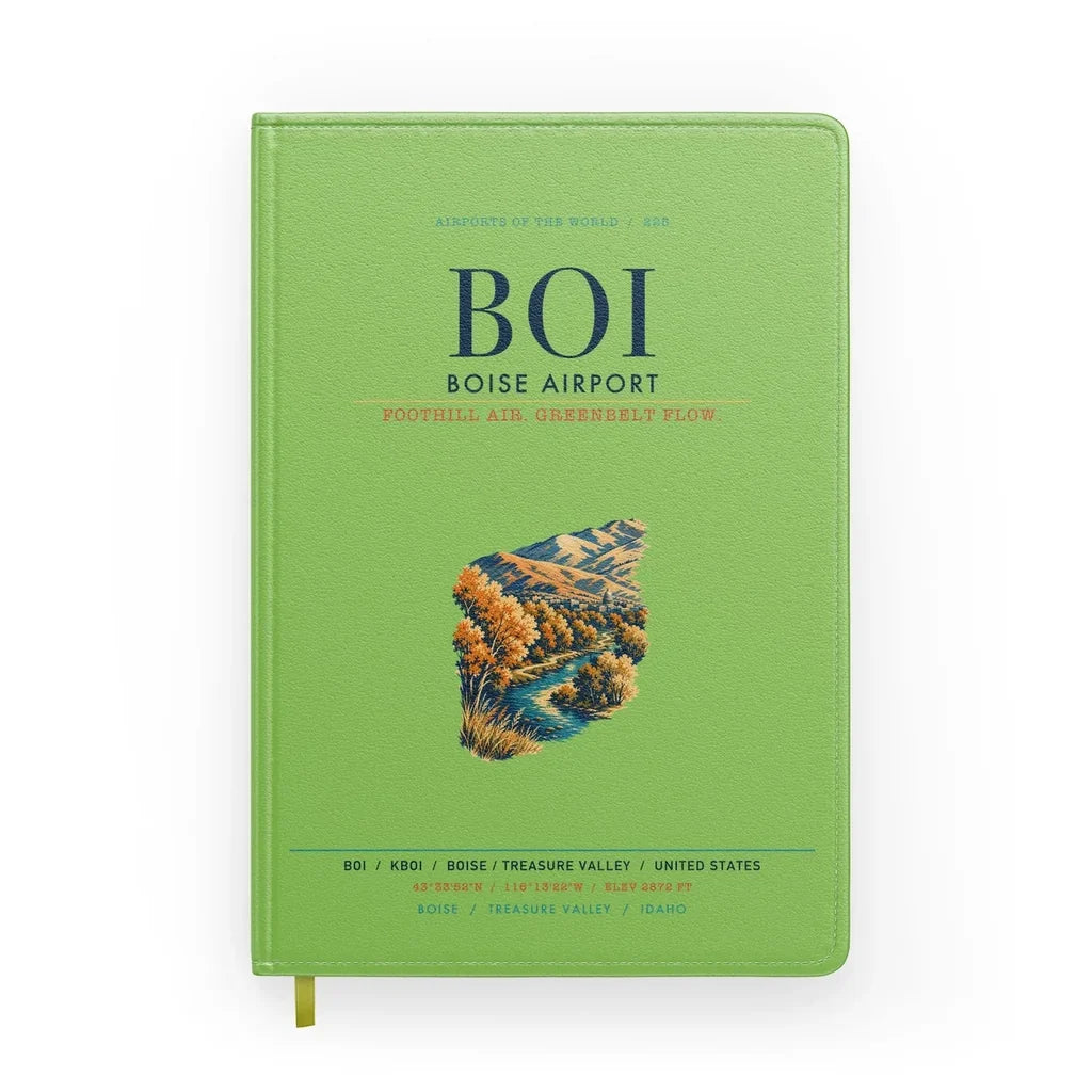 Boise Airport (BOI) design on light green notebook