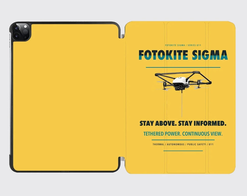 Fotokite Sigma design on yellow ipad tablet case