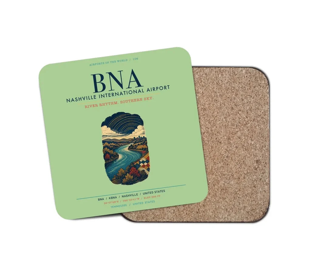 Nashville International Airport (BNA) design on light green 1 piece coaster