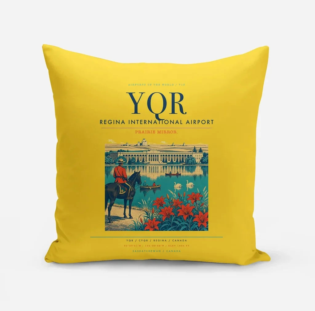 Regina International Airport (YQR) design on yellow pillow