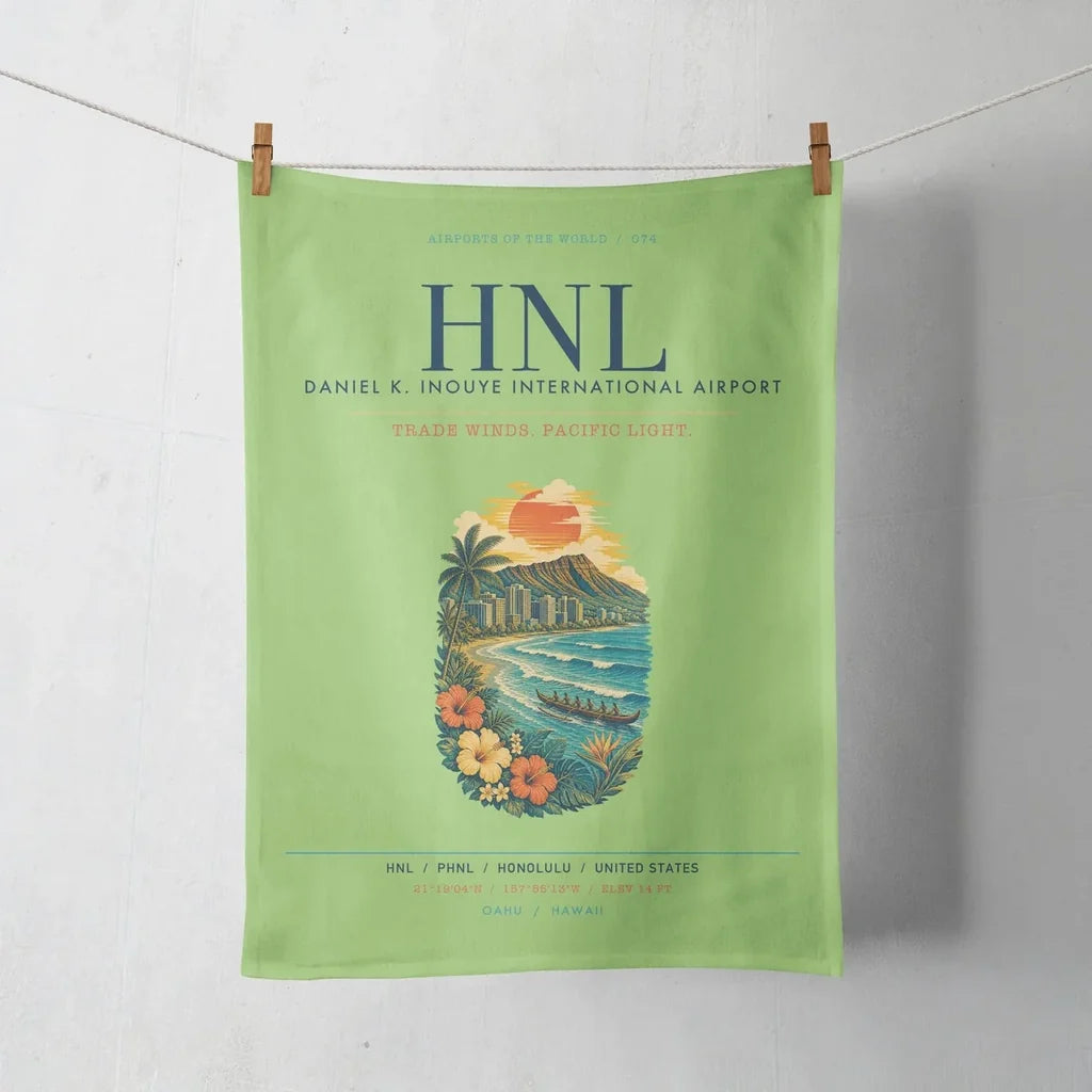 Honolulu Daniel K. Inouye International Airport (HNL) design on light green towel