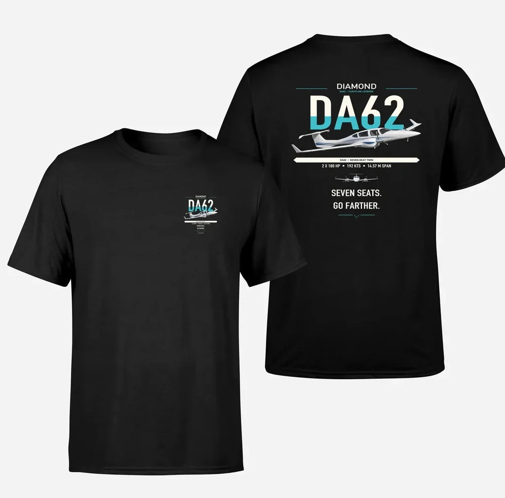 Diamond DA62 design on black t-shirt, double-side print
