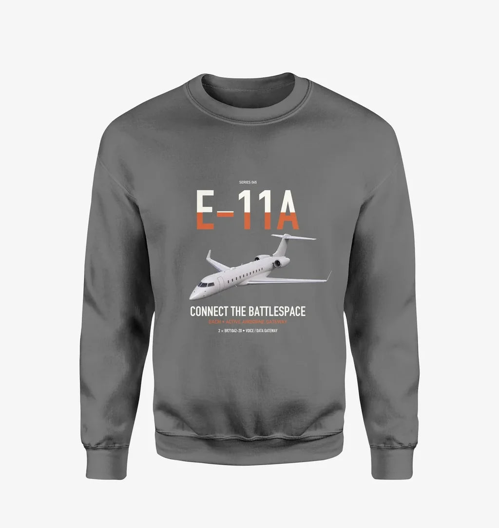 E-11A BACN design on gray sweatshirt
