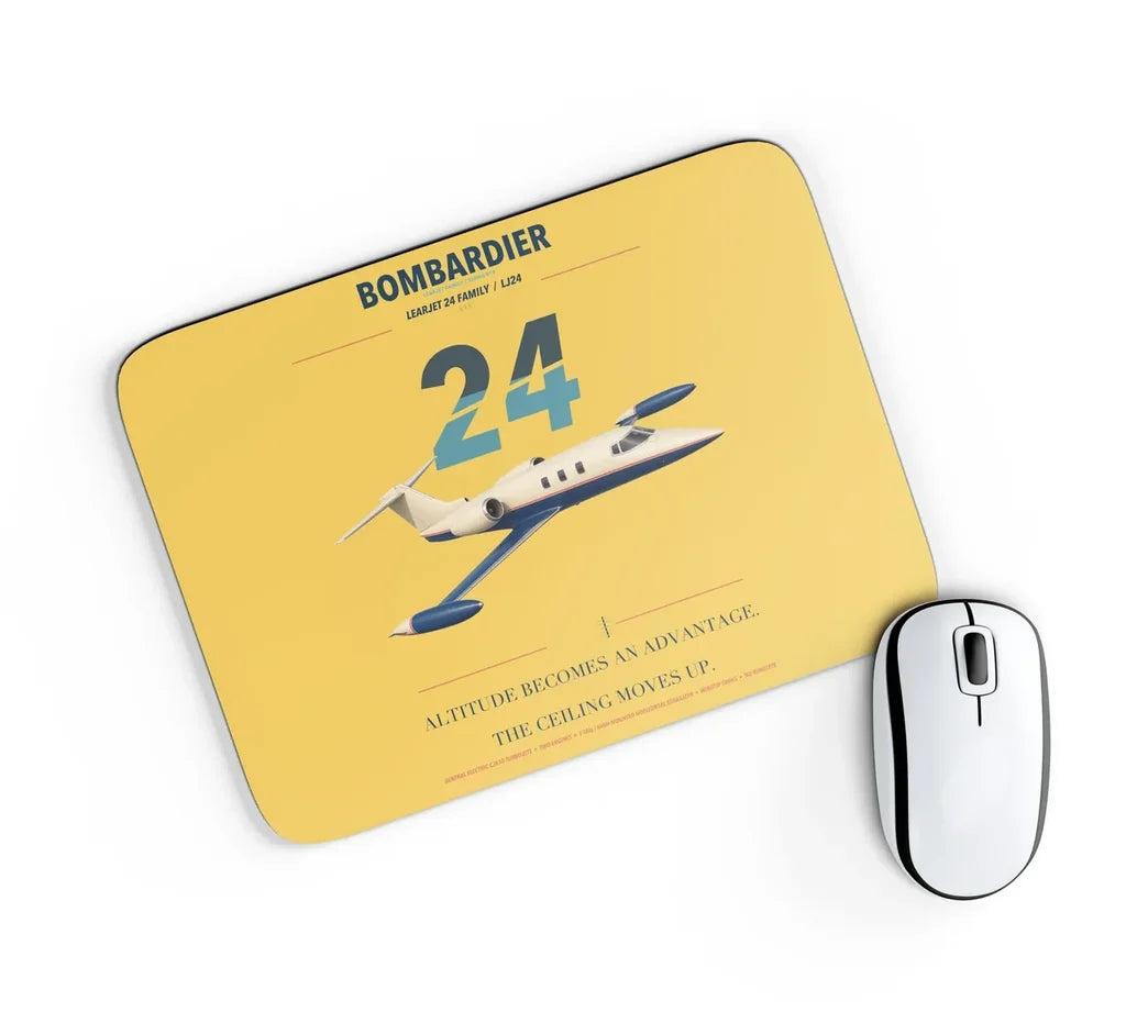 Bombardier Learjet 24 design on yellow rectangle mouse pad