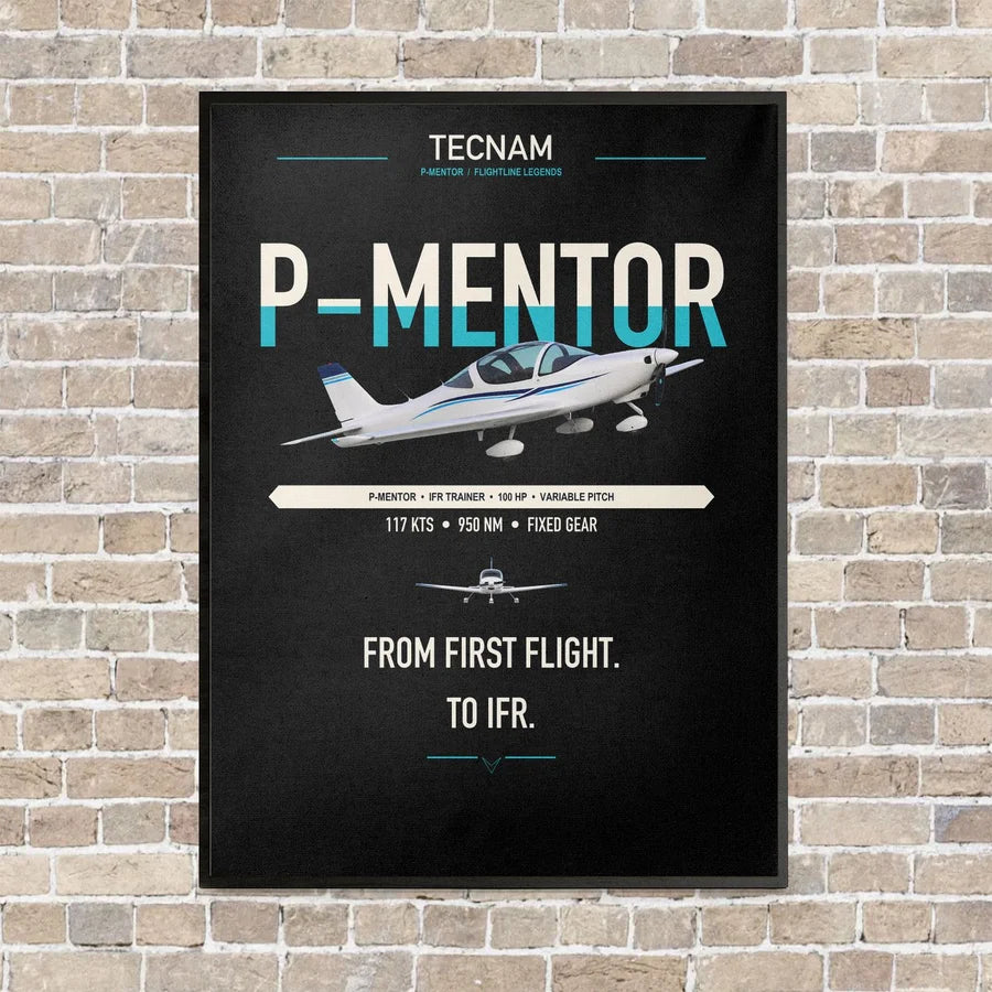 Tecnam P-Mentor vertical canvas print - framed - black background