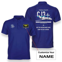Thumbnail for Cessna Citation CJ3+ design on blue+name double-side polo t-shirt, double-side print