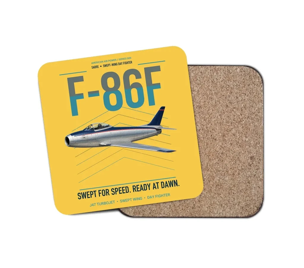 F-86F Sabre design on yellow 1 piece coaster