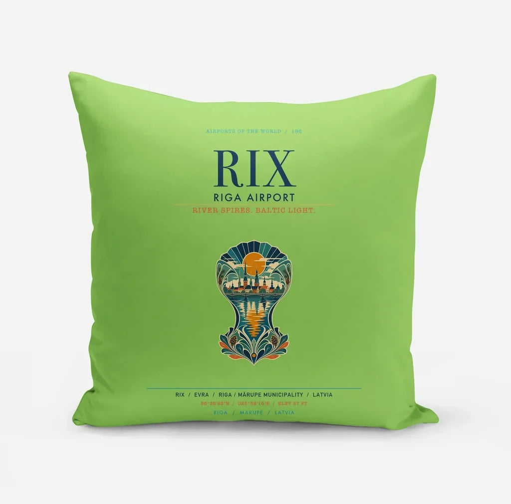 Riga Airport (RIX) design on light green pillow