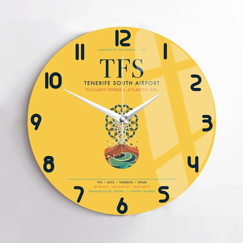 Tenerife South Airport (TFS) design on yellow no frame wall clock