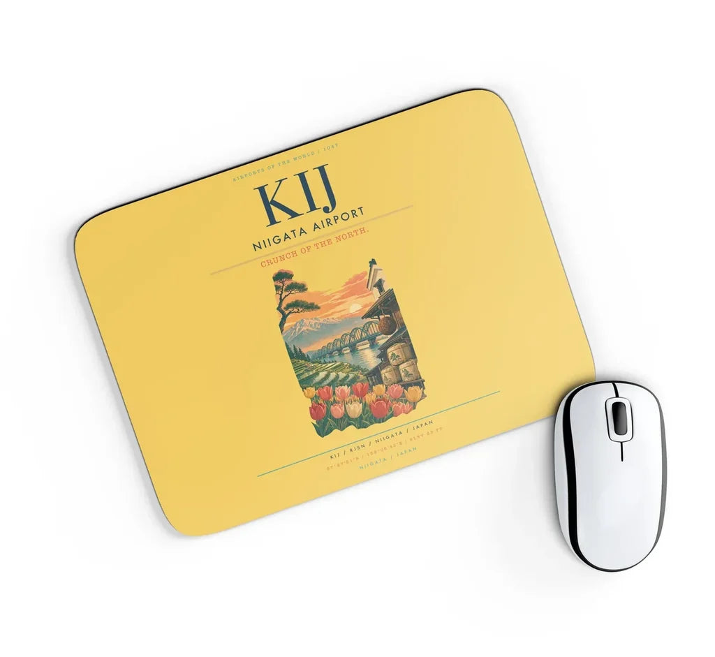 Niigata Airport (KIJ) design on yellow rectangle mouse pad