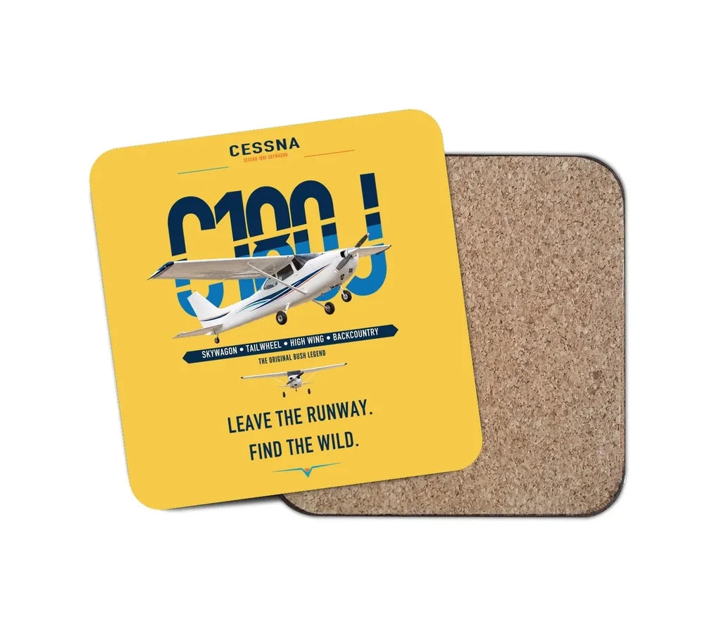 Cessna 180J Skywagon design on yellow 1 piece coaster