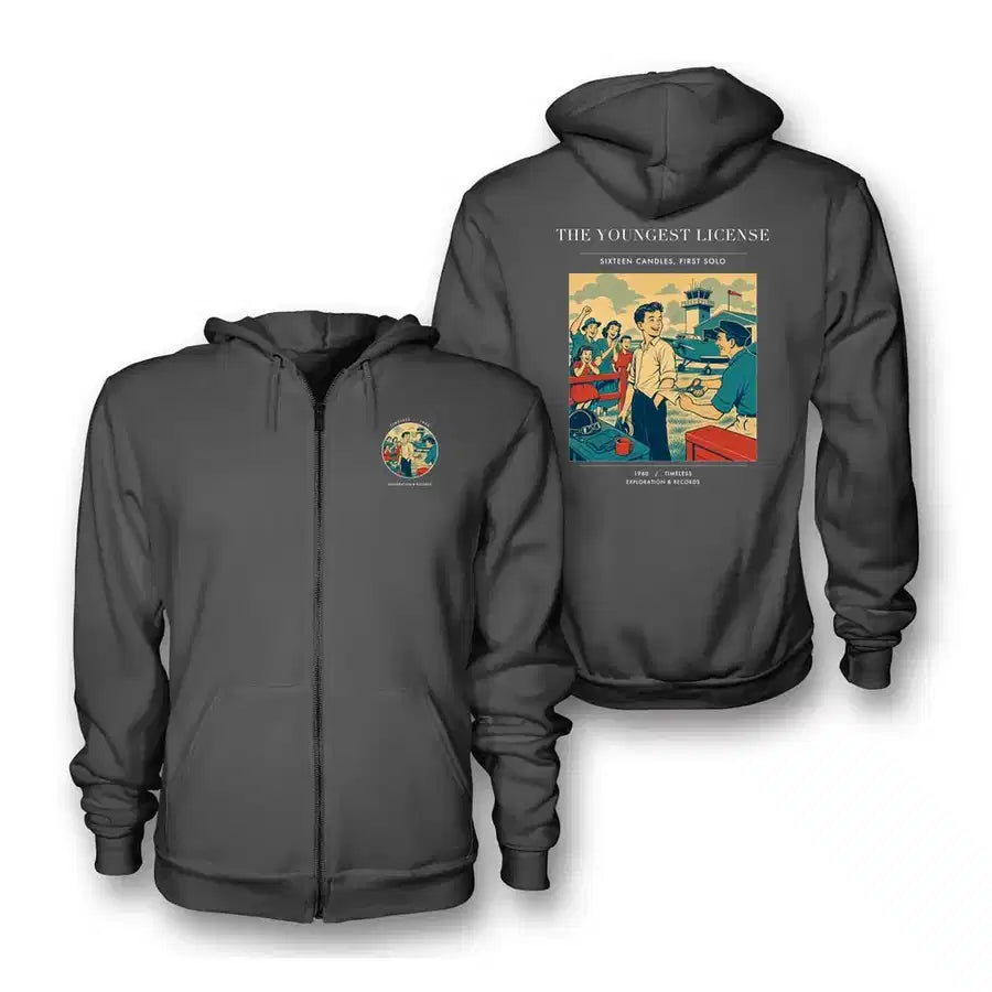 VINTAGE G4298 - The Youngest License - Premium Zipped Hoodie design on darkgray