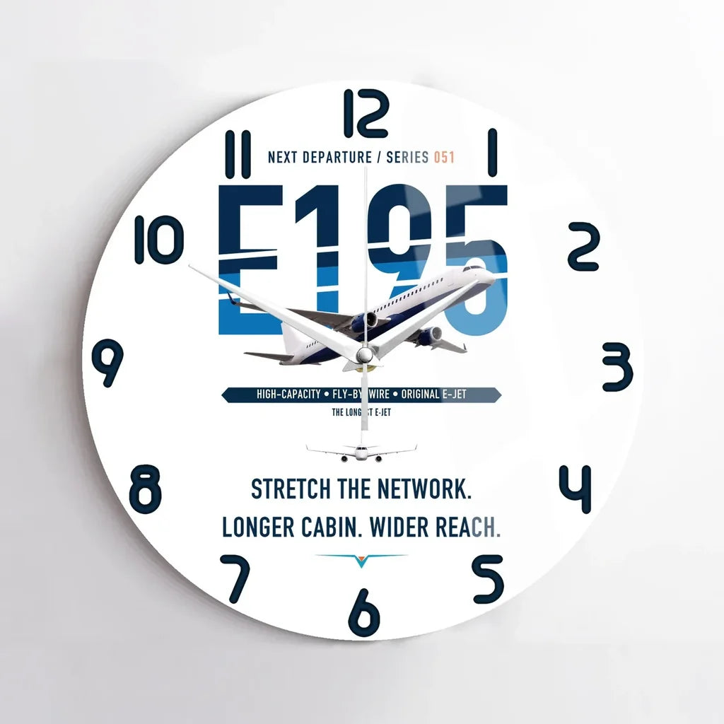 Embraer E195 design on white no frame wall clock
