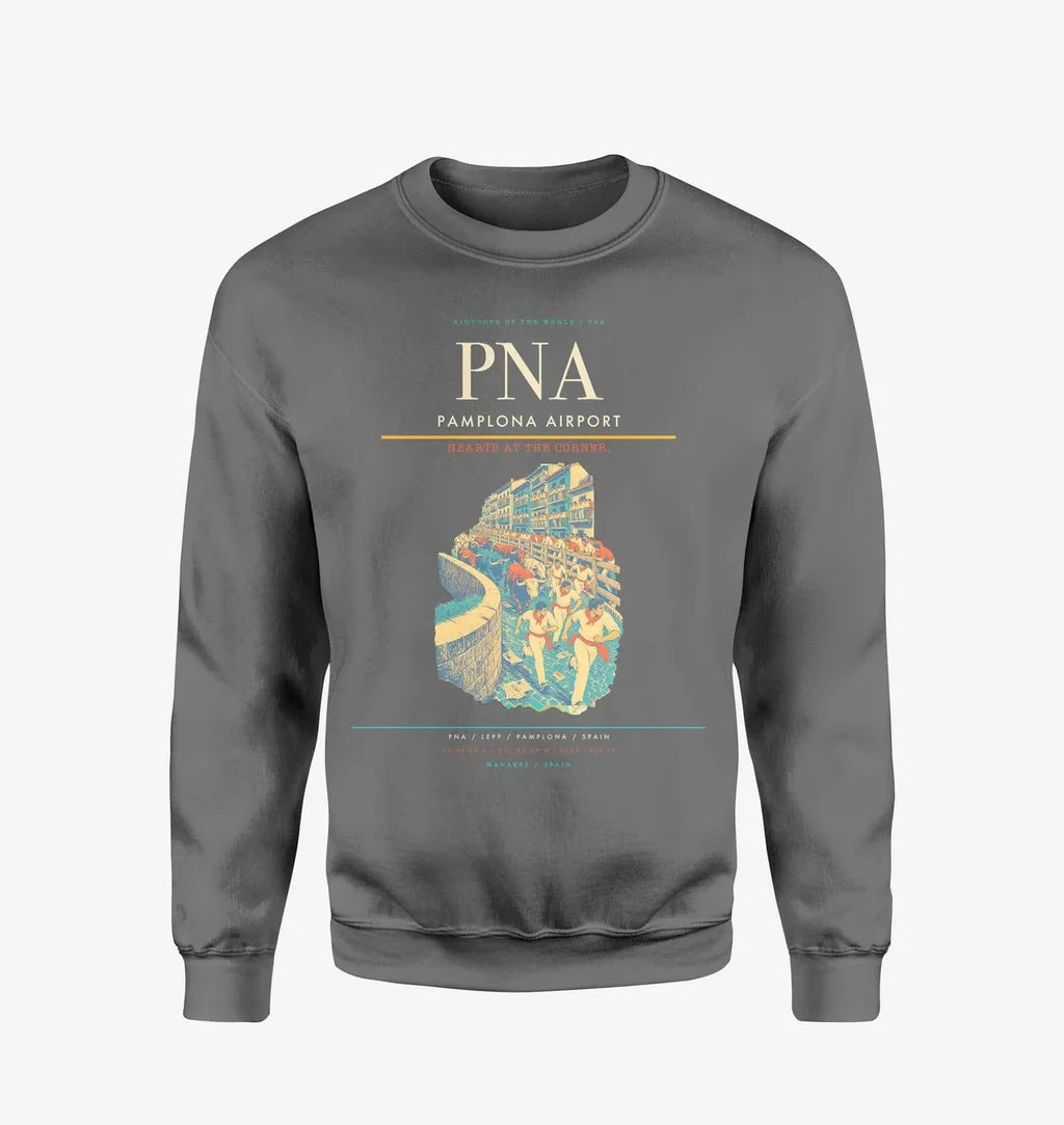 Pamplona Airport (PNA) design on gray sweatshirt