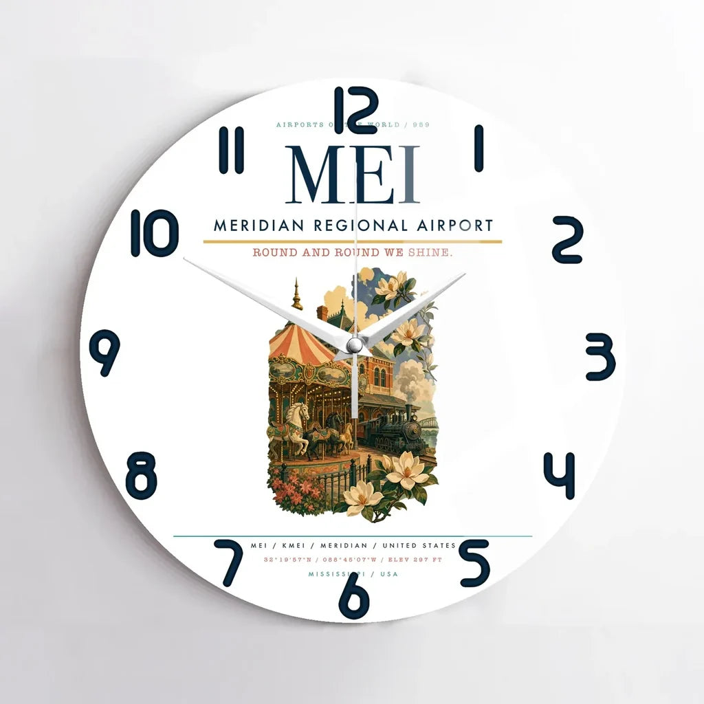 Meridian Regional Airport (MEI) design on white no frame wall clock