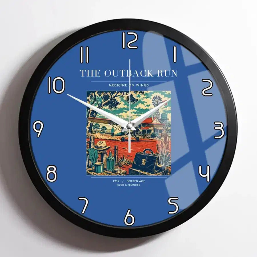 VINTAGE G4022 - The Outback Run - Designed Wall Clocks design on blue framed