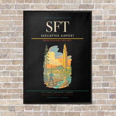 Skellefteå Airport SFT vertical canvas print - framed - black background