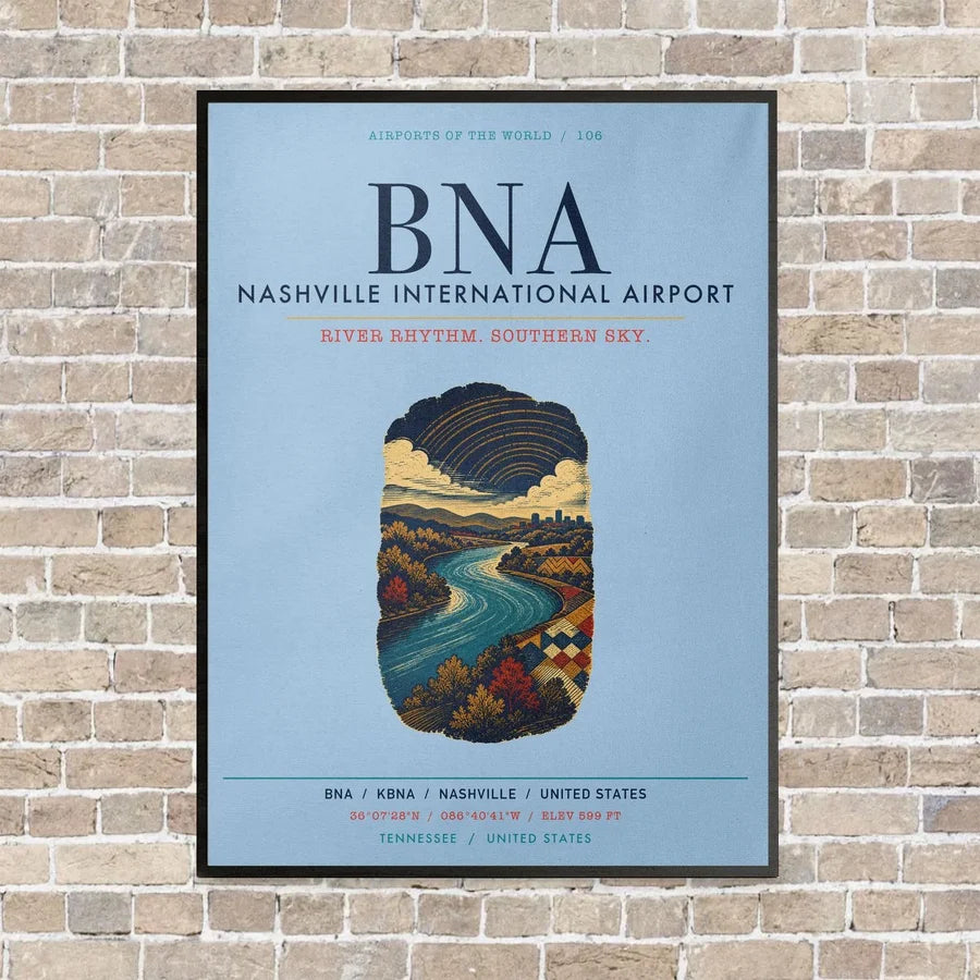 Nashville International Airport BNA vertical canvas print - framed - light blue background